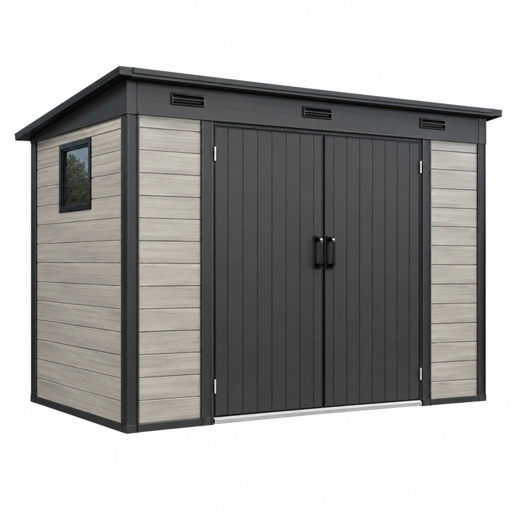 Domek ogrodowy 200 x 120 x 180 cm metalowy antracytowo-szary do przechowywania z wentylacją