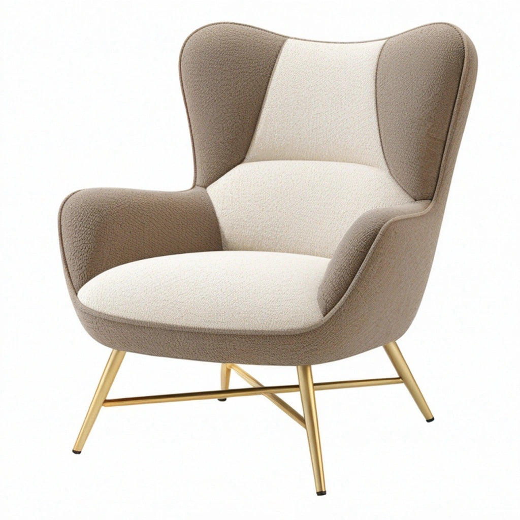 Fotel uszak 80 x 85 x 105 cm z tapicerką bouclé beżowo-taupe na metalowych nogach