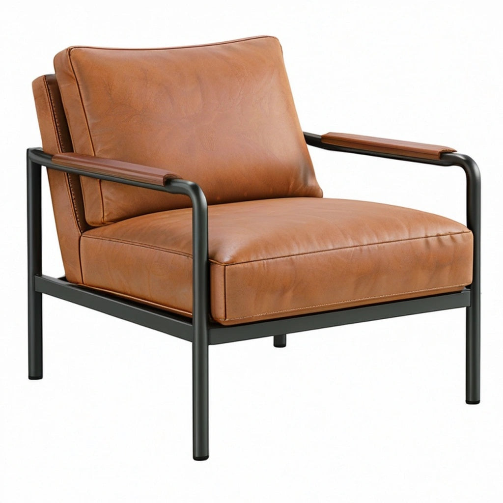 Fotel 76 x 80 x 82 cm brązowy z tapicerką imitującą skórę i metalową ramą do salonu w stylu industrialnym
